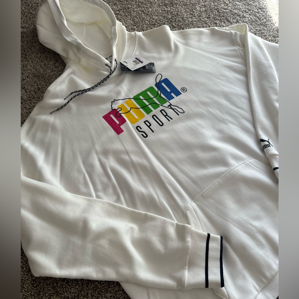 Brand new with tags white with colorful letters puma hoodie perfect for spring